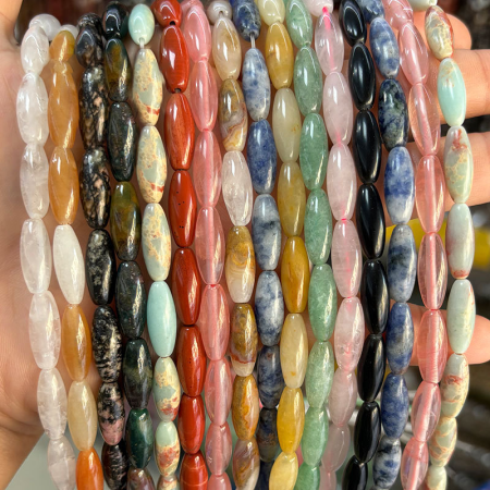 1 Chaîne De Perles Ovales Classiques En Pierres Naturelles (Taille Des Perles : 6 Mm X 16 Mm)
