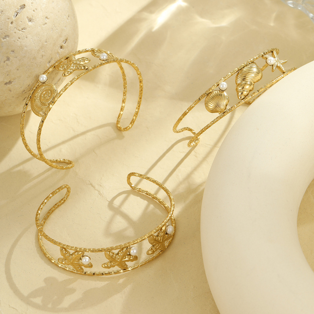 Bracelets Pour Femmes Étanches En Acier Inoxydable Doré, Motif Coquillage, Style Luxueux Image3