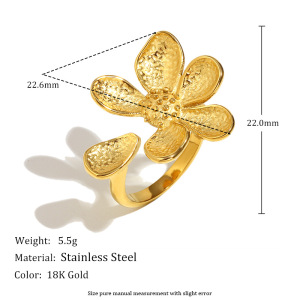 Bagues Pour Femmes En Acier Inoxydable Doré, Étanches, À Motif Floral Et De Style Luxueux h5 Image2