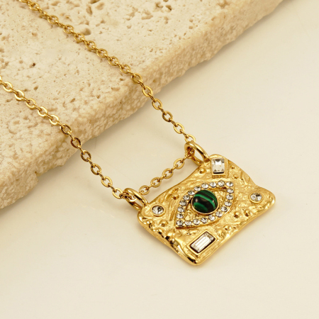Colliers pendentifs œil du diable en acier inoxydable étanche couleur or