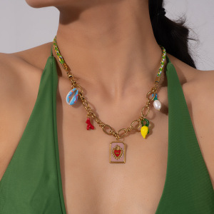 Colliers Pendentifs Pour Femmes En Acier Inoxydable Imperméable, Ornés D'Un Coquillage À Glaçure Huilée Colorée h5 Image6
