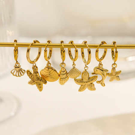 Boucles d'oreilles pour femmes Ocean Series Golden Sea Snail en acier inoxydable étanches