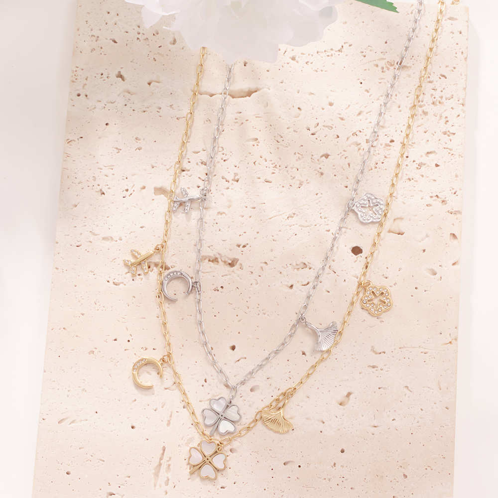 Colliers Pendentifs Pour Femmes En Acier Inoxydable, Couleur Or, Motif Trèfle Romantique Image5