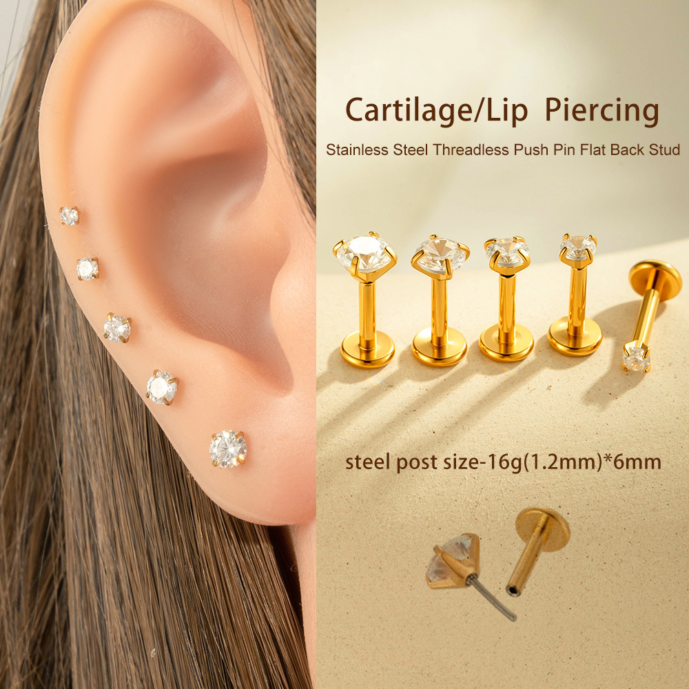 Boucles D'Oreilles Piercing En Acier Inoxydable Couleur Or 1 Pièce Image3