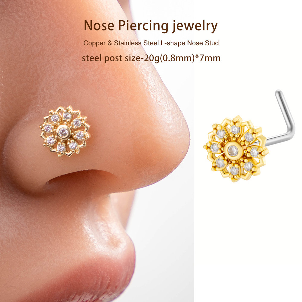 1 Pièce De Clou De Nez Pour Femme En Forme De Fleur Éblouissante, Couleur Cuivre Et Or, Zircon Image5