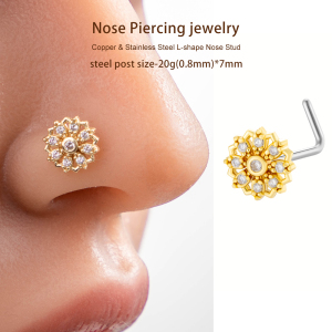 1 Pièce De Clou De Nez Pour Femme En Forme De Fleur Éblouissante, Couleur Cuivre Et Or, Zircon h5 Image5