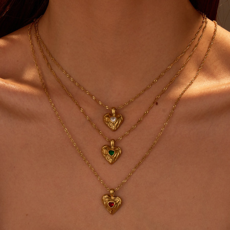 1 paire de colliers pendentifs en acier inoxydable doré pour femme, série Simple Daily Heart