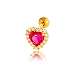 1 Pièce De Boucles D'Oreilles Piercing Pour Femme En Forme De Cœur Simple, Couleur Cuivre Et Or, Zircone h5