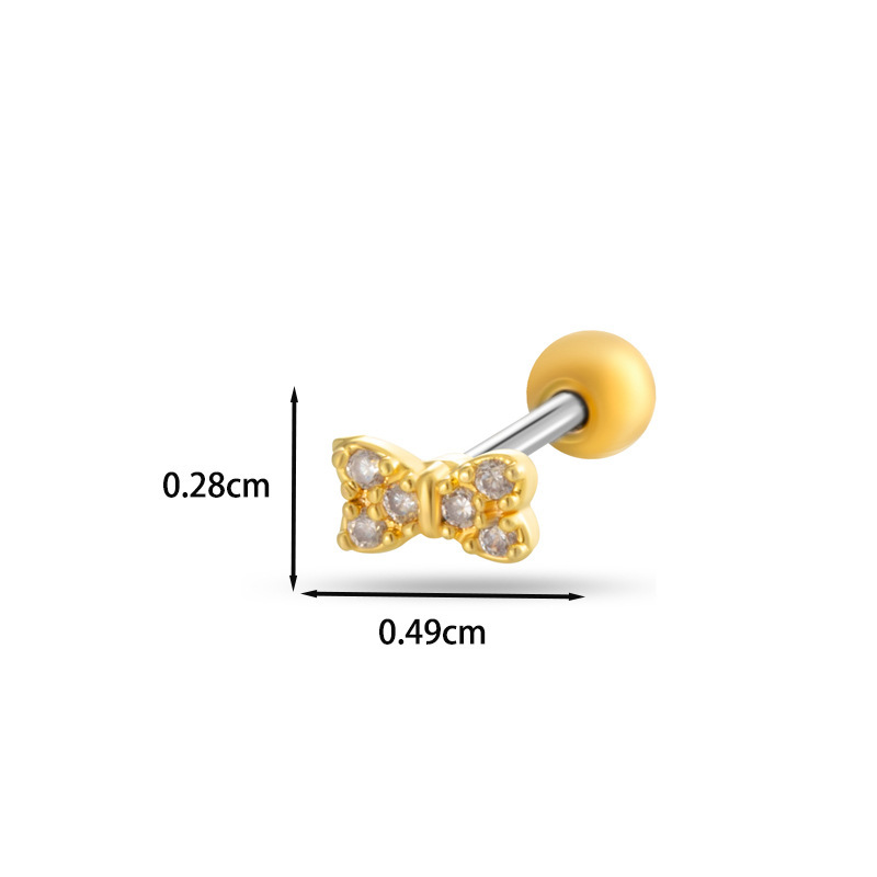 Boucles D'Oreilles Piercing En Forme De Nœud Papillon En Cuivre Doré Et Zircon Image2