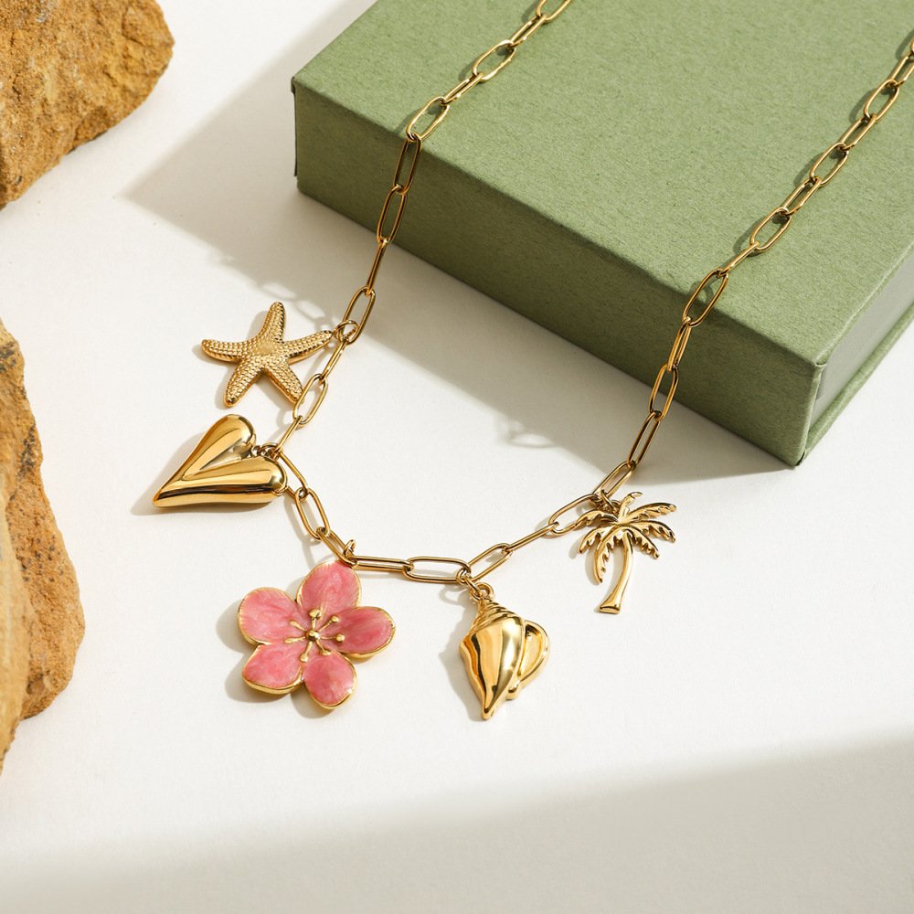 Colliers Pendentifs Sweet Flower En Acier Inoxydable Étanche Couleur Or h5Image3