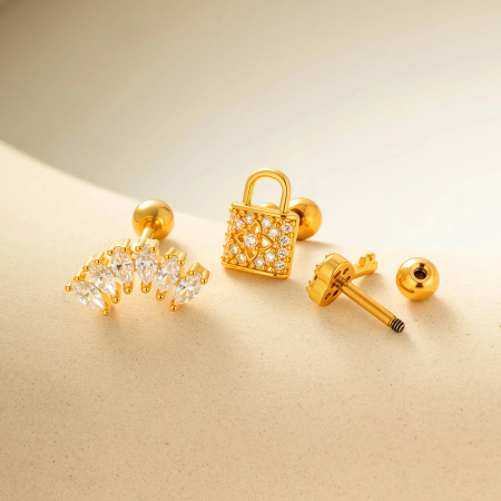 Boucles d'oreilles piercing en zircon couleur or et cuivre 2
