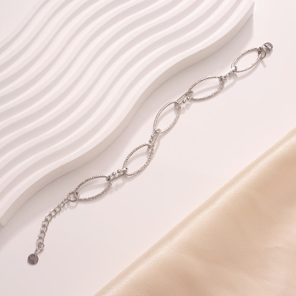 Bracelet Chaîne Ovale Classique Patchwork En Acier Inoxydable Étanche Couleur Or Pour Femme Image6