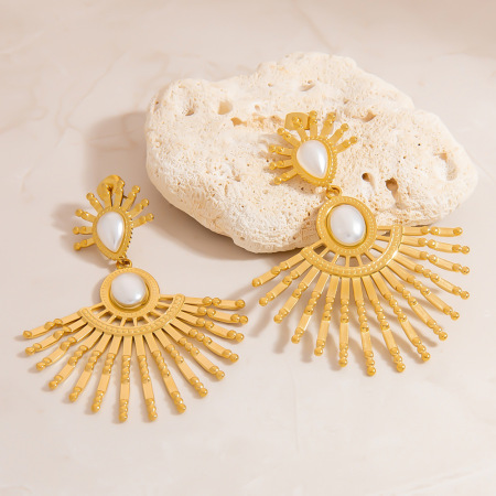 Boucles d'oreilles pendantes en acier inoxydable étanche couleur or 2