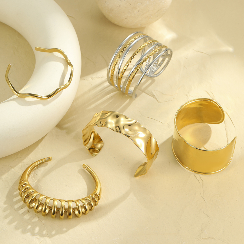 Bracelets Rigides Géométriques Imperméables En Acier Inoxydable Pour Femmes, Collection Quotidienne De Luxe Image3