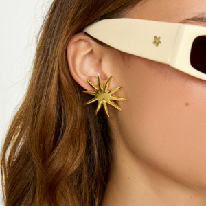 Boucles D'Oreilles Clous Simple Sun En Acier Inoxydable Étanche Couleur Or h5 Image6