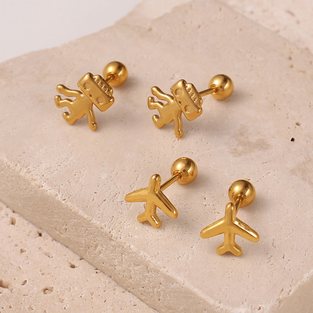 Boucles d'oreilles de piercing mignonnes en acier inoxydable étanche couleur or, motif robot 2