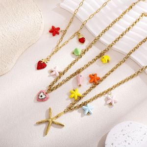 1 Paire De Colliers Pendentifs Pour Femmes, Collection Luxueuse « Tortue De Vacances », En Acier Inoxydable Étanche Couleur Or h5 Image3