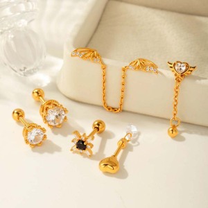 1 Pièce De Boucles D'Oreilles Piercing Pour Femme En Forme De Cœur Simple, Couleur Cuivre Et Or, Zircone h5 Image6
