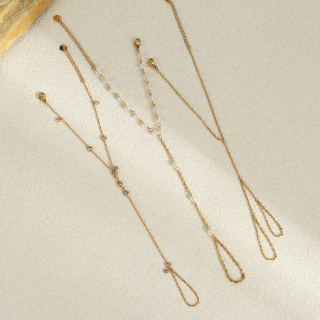 Bracelet chaîne élégant et simple en acier inoxydable étanche couleur or pour femme (1 paire) 2