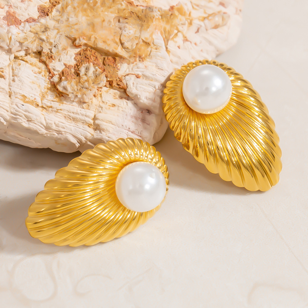 Boucles D'Oreilles Pendantes Géométriques En Acier Inoxydable Étanche Couleur Or Image5