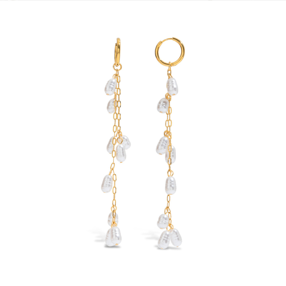 Boucles D'Oreilles Élégantes À Pompon En Acier Inoxydable Imperméable Et Perles Couleur Or 