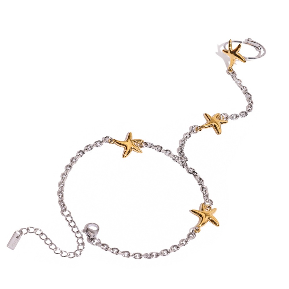 Bracelets À Breloques En Acier Inoxydable Couleur Or Avec Étoile De Mer De Style Ins