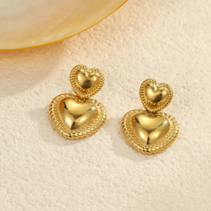 Boucles D'Oreilles Pendantes Pour Femme, Collection Romantique Daily Heart, En Acier Inoxydable Étanche, Couleur Or (1 Paire). h5 Image4