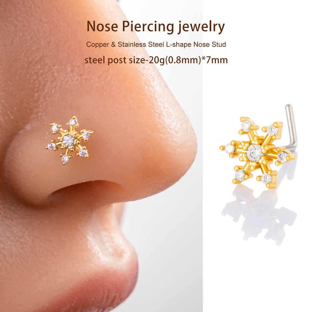 1 Piercing De Nez Flocon De Neige En Cuivre Doré Et Zircon Pour Femme h5Image5