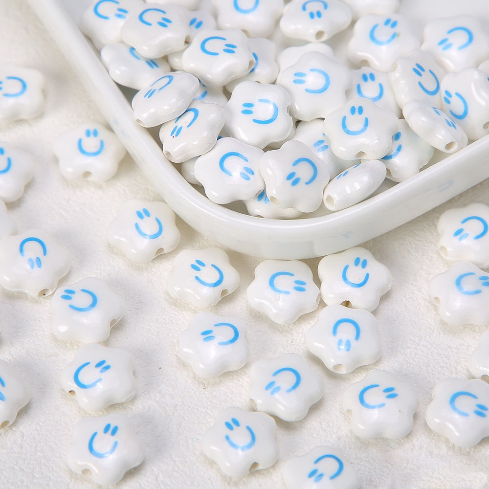 1 Pièce De Perle En Céramique À Faire Soi-Même Avec Visage Souriant