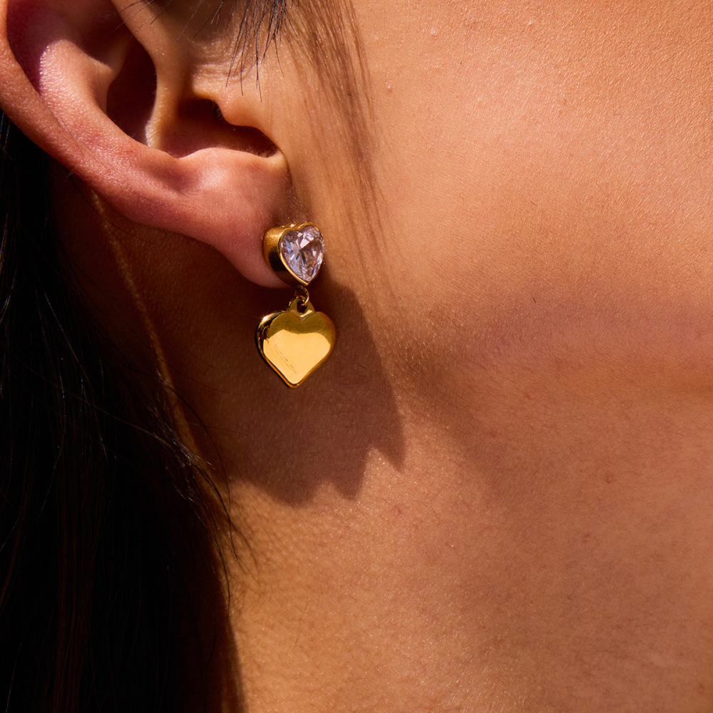 Boucles D'Oreilles Pendantes En Acier Inoxydable Doré, Couleur Or, Motif Cœur Simple Image5