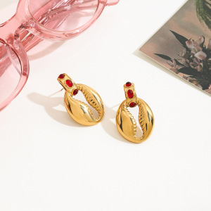 Boucles D'Oreilles Puces En Acier Inoxydable Étanche Couleur Or, En Forme De Coquillage h5 Image4
