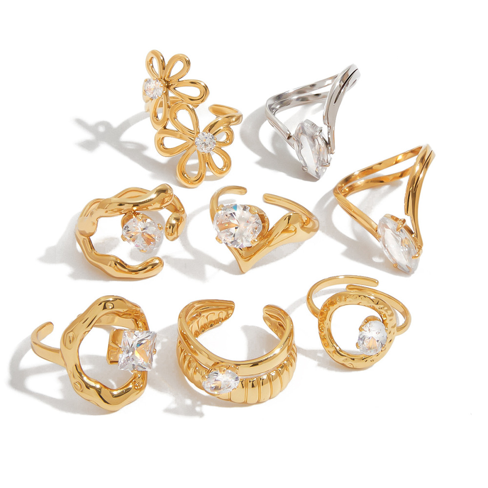 Bague Luxueuse En Acier Inoxydable Étanche Couleur Or Avec Pierre Précieuse Image6