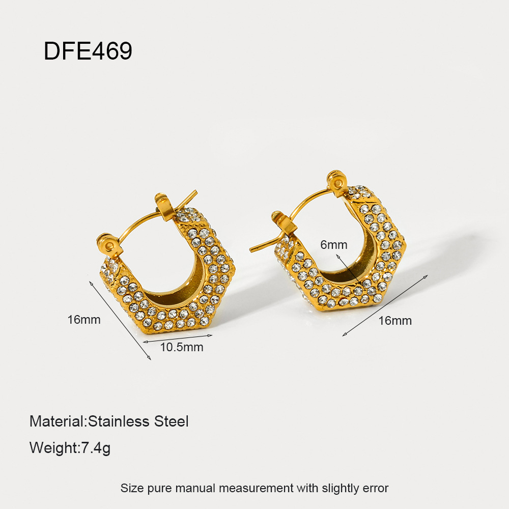 1 Paire De Boucles D'Oreilles Élégantes Et Géométriques En Acier Inoxydable Couleur Or Et Zircon Pour Femme, Série Luxueuse 