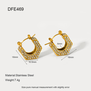 1 Paire De Boucles D'Oreilles Élégantes Et Géométriques En Acier Inoxydable Couleur Or Et Zircon Pour Femme, Série Luxueuse h5 
