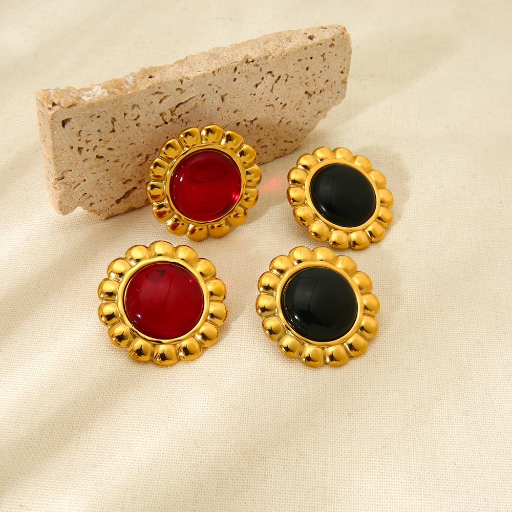 Boucles D'Oreilles À Tige Elliptiques Rétro Haut De Gamme Rouges Et Vertes Pour Femmes h5Image2