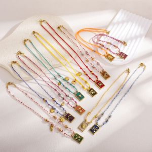 1 Paire De Colliers Pendentifs Pour Femmes, Collection Romantique Rétro Géométrique En Acier Inoxydable, Couleur Or, Étanches h5 Image2