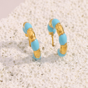 Boucles D'Oreilles Élégantes Rétro À Blocs De Couleurs Pour Femmes h5 Image4