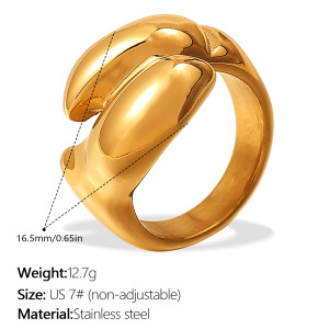 Bague Tendance Simple Torsadée En Acier Inoxydable Étanche Couleur Or h5 