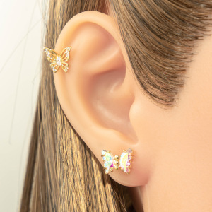 1 Pièce De Boucles D'Oreilles Piercing Pour Femme En Forme De Cœur Simple, Couleur Cuivre Et Or, Zircone h5 Image4