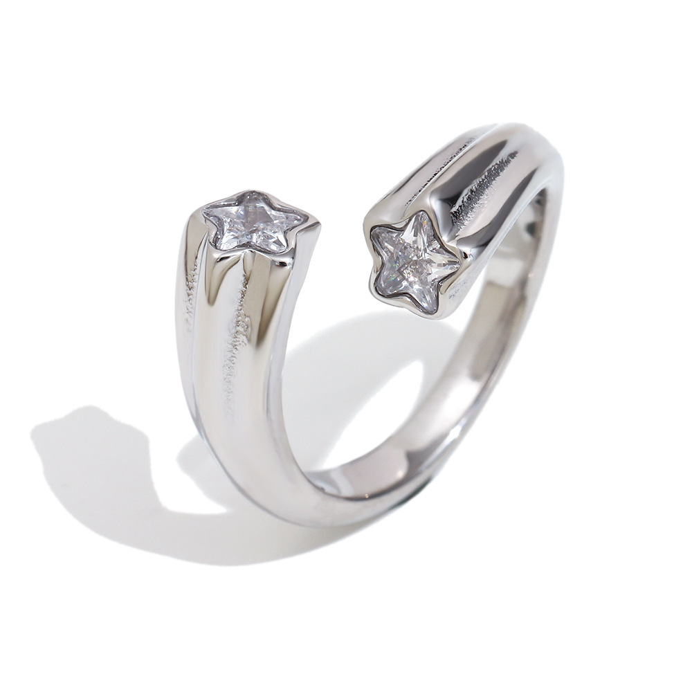 Bague Pour Femme En Acier Inoxydable Étanche, Ornée De Pierres Précieuses (1 Pièce), Collection Simple Series, À Porter Au Quotidien. Image3