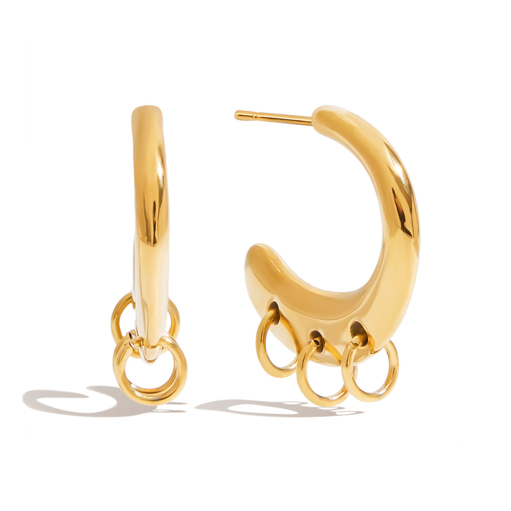 Boucles D'Oreilles Créoles En Acier Inoxydable Couleur Or Ins Style 