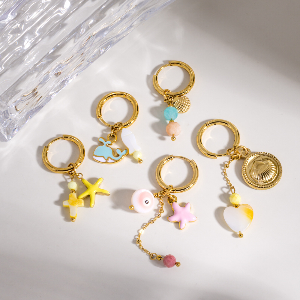 Boucles D'Oreilles Pendantes Pour Femme Daily Turtle En Acier Inoxydable Étanche, Collection Romantique (1 Pièce). Image3