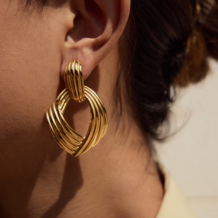 Boucles d'oreilles pendantes géométriques en acier inoxydable couleur or de style Ins 2
