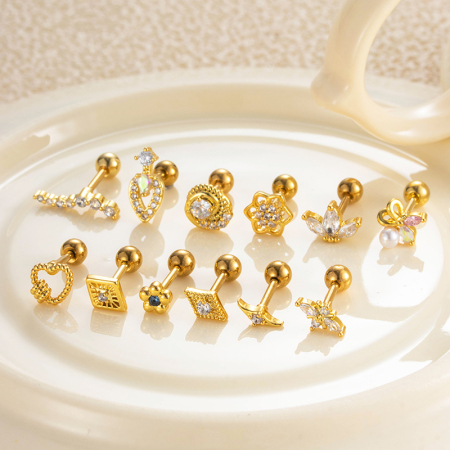 1 pièce de boucles d'oreilles piercing pour femme en forme de cœur simple, couleur cuivre et or, zircone
