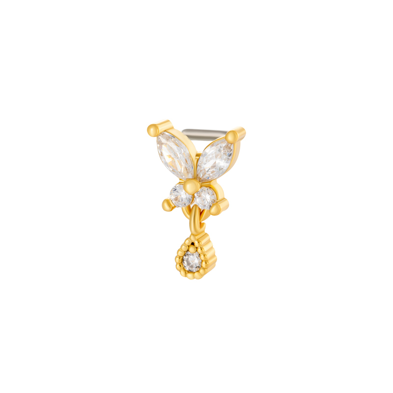 1 Pièce De Piercing De Nez Papillon En Cuivre Doré Et Zircon Pour Femme