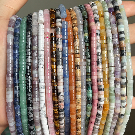 1 chaîne de perles de clairon en pierre naturelle (diamètre : 2 x 4 mm)