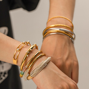 Bracelet Jonc Femme Imperméable, Multicouche, Géométrique, Style Simple (1 Pièce) En Acier Inoxydable h5 Image4