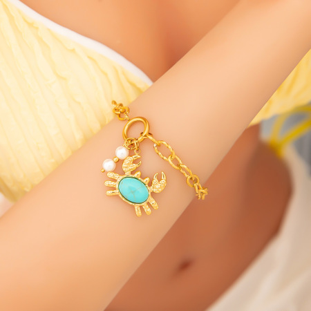 Bracelet femme étanche en acier inoxydable avec petit crabe mignon