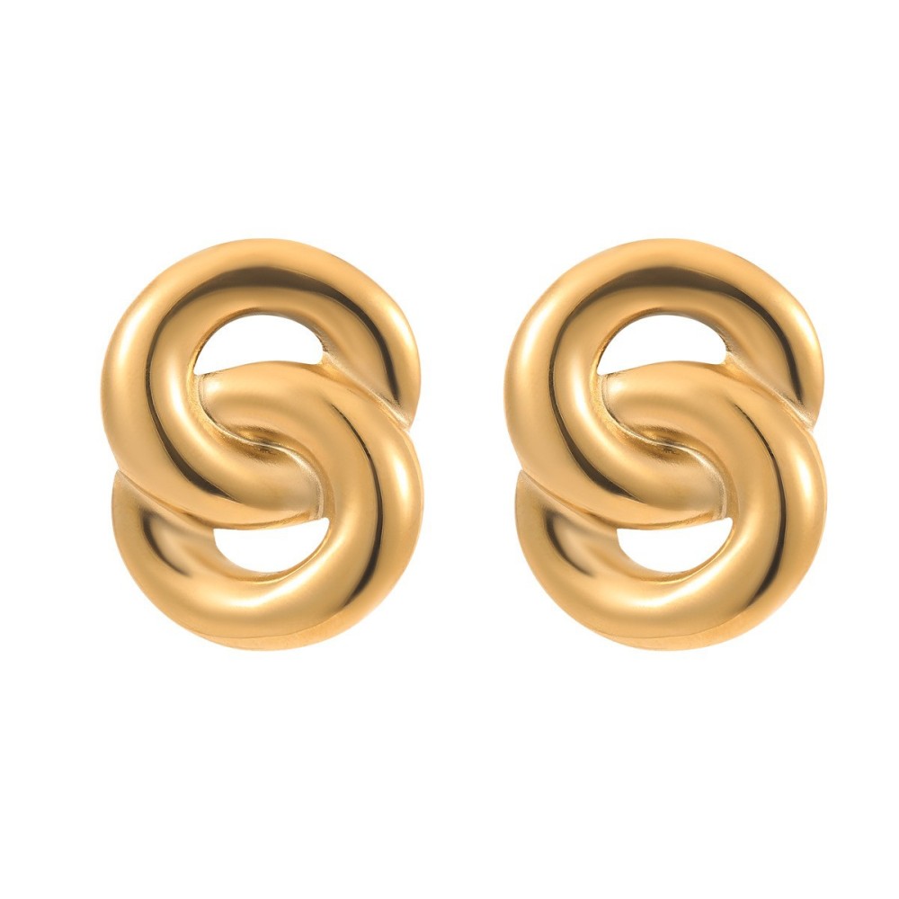 Boucles D'Oreilles Puces Élégantes Et Géométriques En Acier Inoxydable Doré, Étanches, Collection Simple Series, Pour Femme (1 Paire). Image5