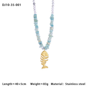 Colliers À Pendentif En Arête De Poisson Et Perles Turquoises Blanches Pour Femme h5 Image2